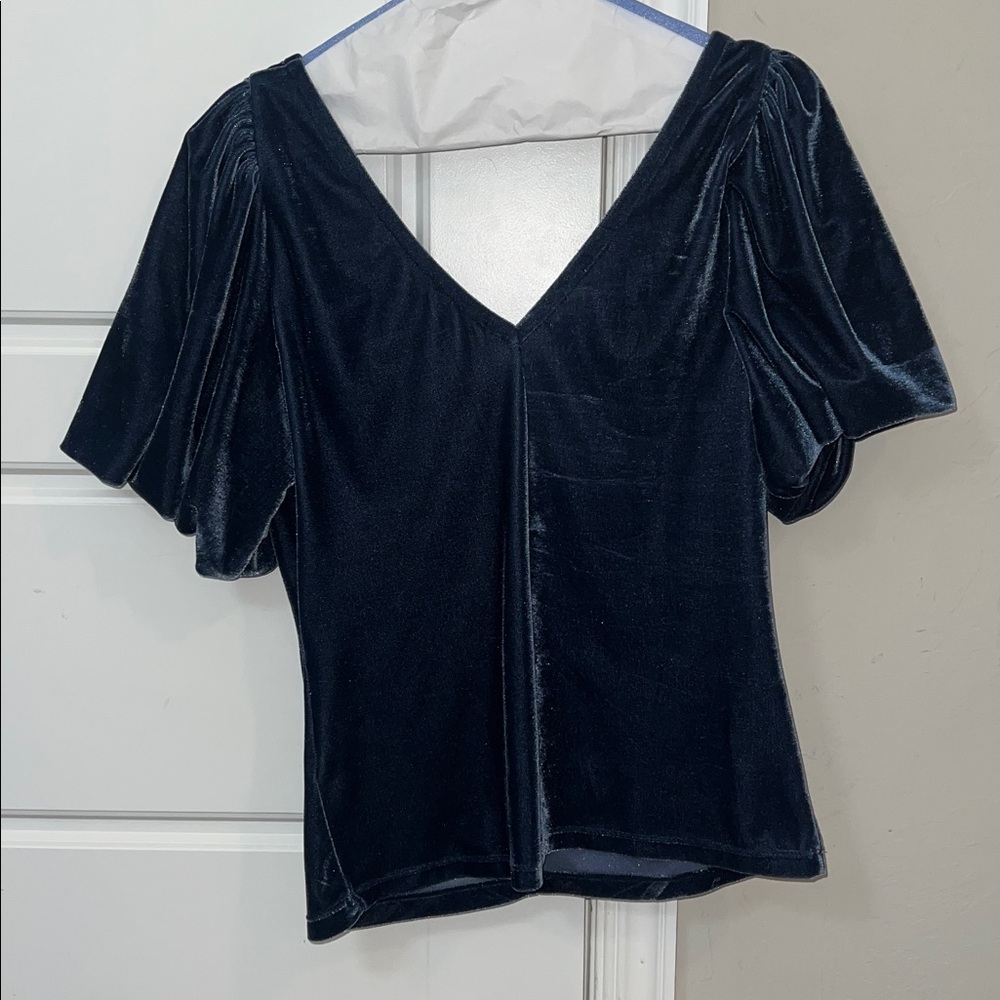 Free People Midnight Blue Ruched Velvet Top - Picture 7 of 8